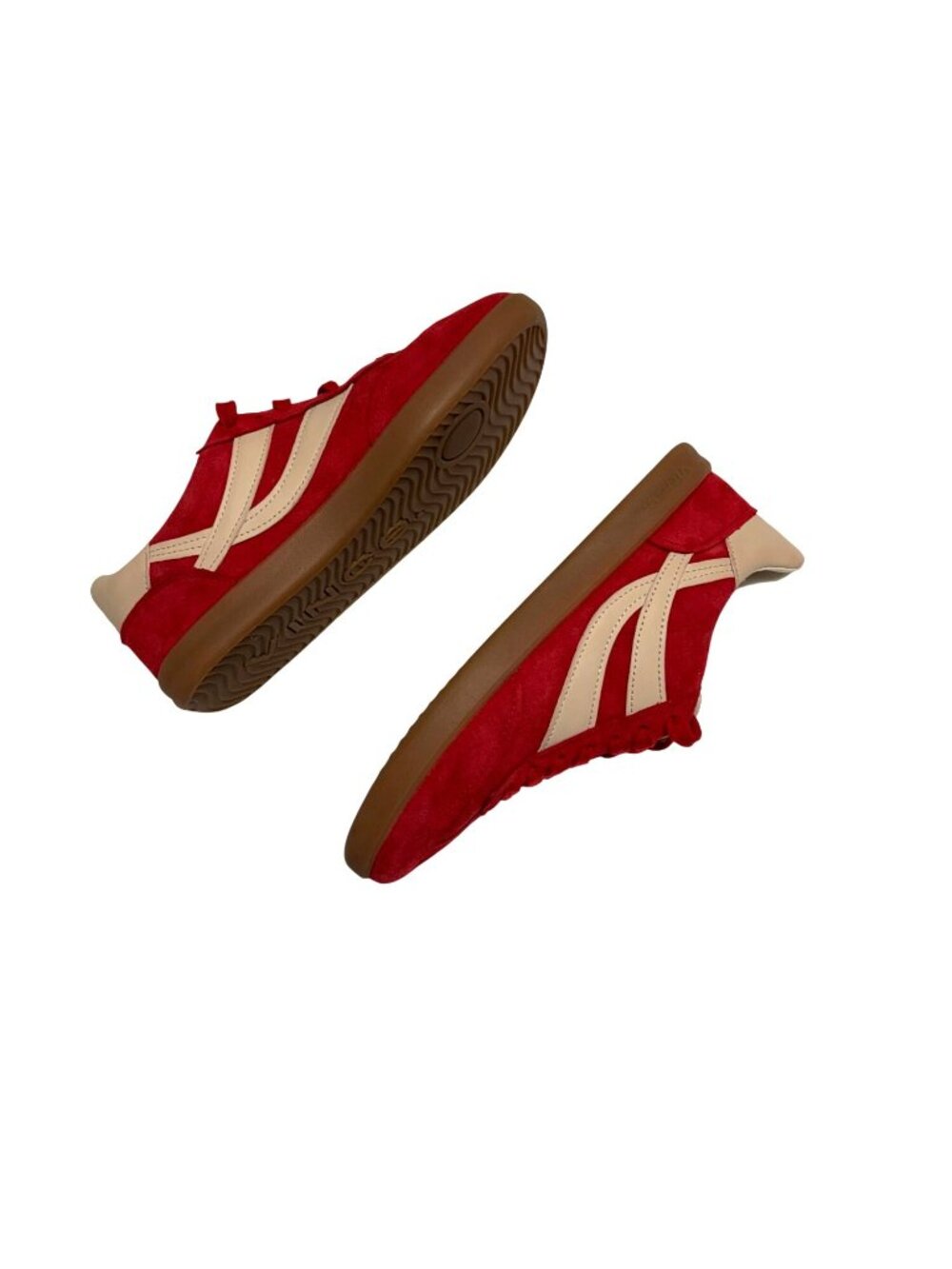 Vince Oasis Bicolor Leather Sneakers In Red Suede Beige Leather Gum Sole Size 8 - Picture 10 of 12